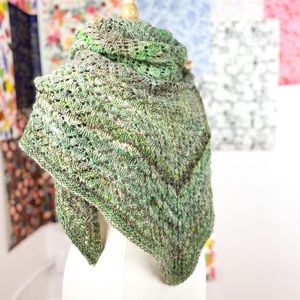 Hand Knit Triangular Noro Lime Green Oversized Shawl